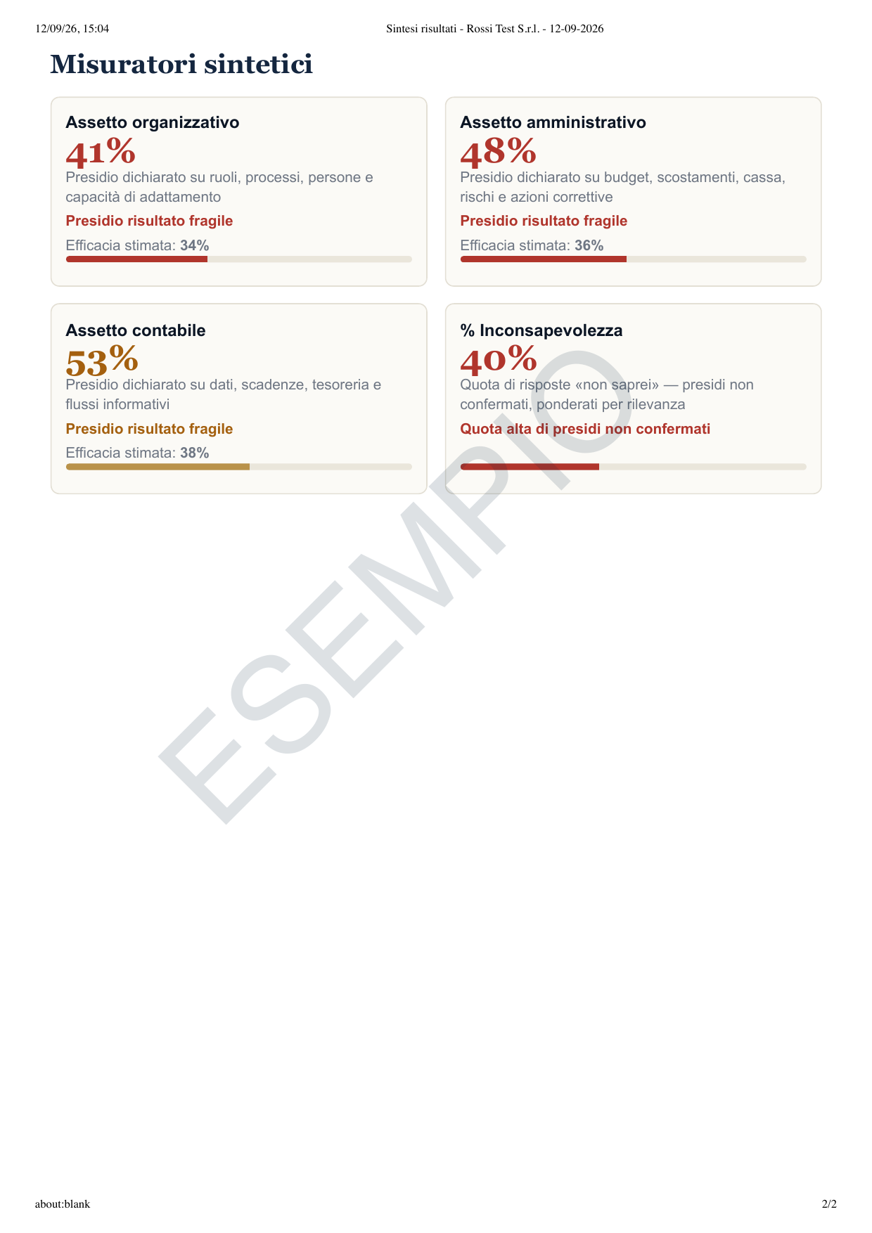 Report AssettiMetro di esempio, pagina 2 di 2: misuratori sintetici per assetto