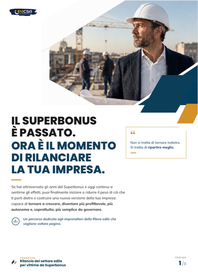 Copertina dell'opuscolo Rilancio del settore edile per vittime da Superbonus